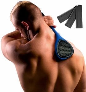 man using bakblade on his back