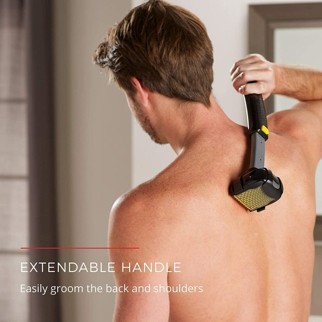 man using remington back shaver