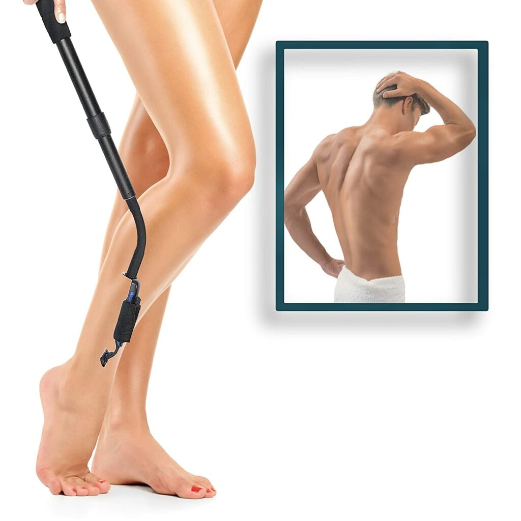 women using long extension handle on legs
