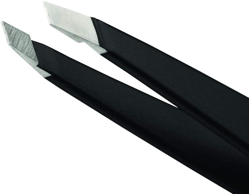 black tweezers tips up close