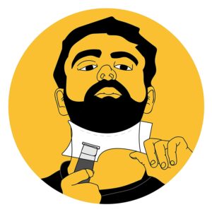 man holding cut buddy under chin