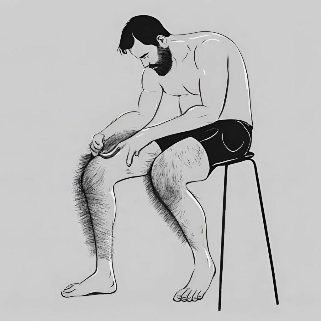 man trimming hairy legs