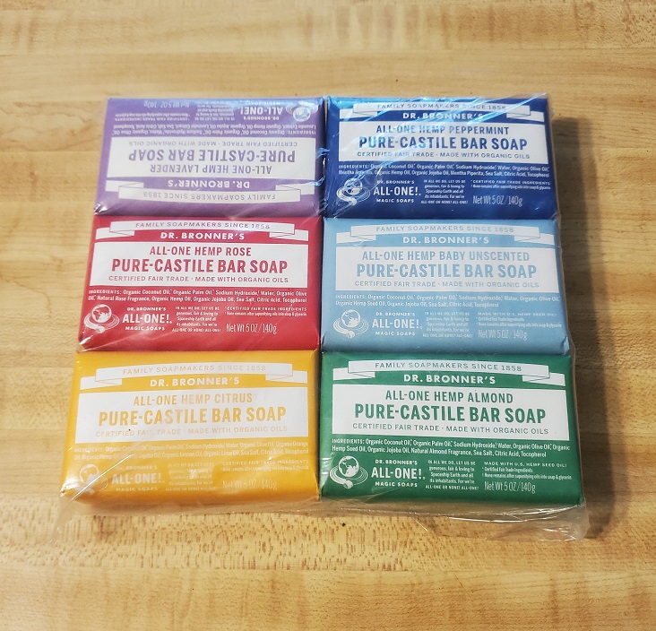 six colorful bars of soap