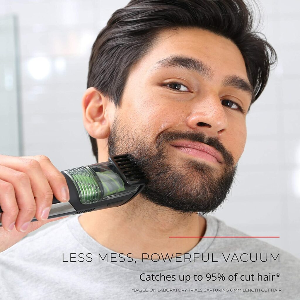 man trimming beard