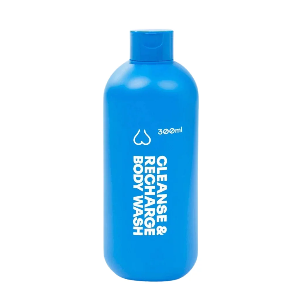 blue bottle of body wash
