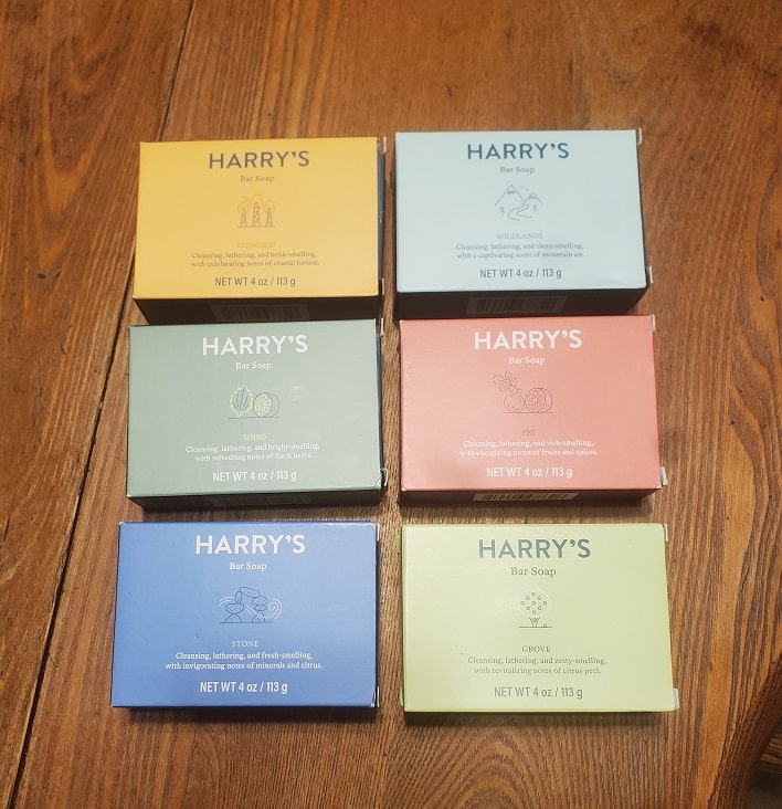 six soaps in boxes