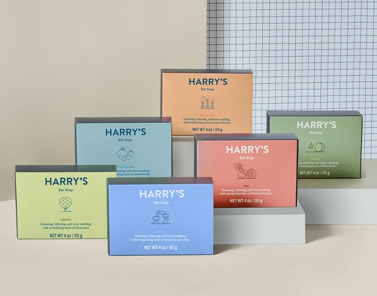 six bars of boxed soaps
