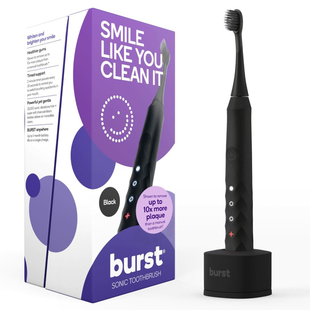black electric toothbrush and packaging
